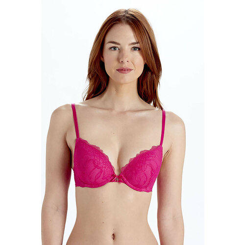 фото Бюстгальтер pretty polly, кружевной, чашка с пуш-ап, на косточках, размер 32c, розовый