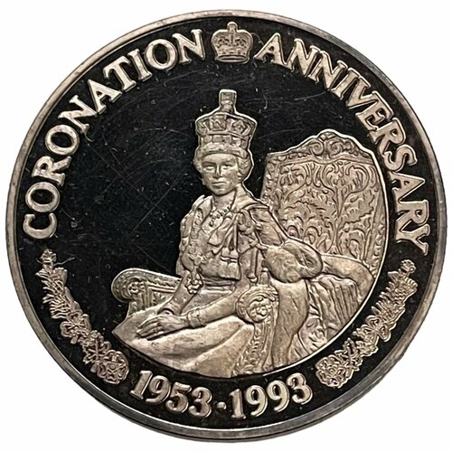 клуб нумизмат монета 20 крон теркc и кайкоса 1995 года серебро елизавета ii Теркс и Кайкос 20 крон 1993 г. (40 лет коронации Елизаветы II - Королева на троне) (Proof)