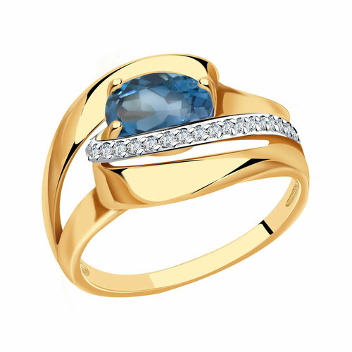 фото Кольцо diamant online, золото, 585 проба, фианит, топаз, размер 17.5, голубой