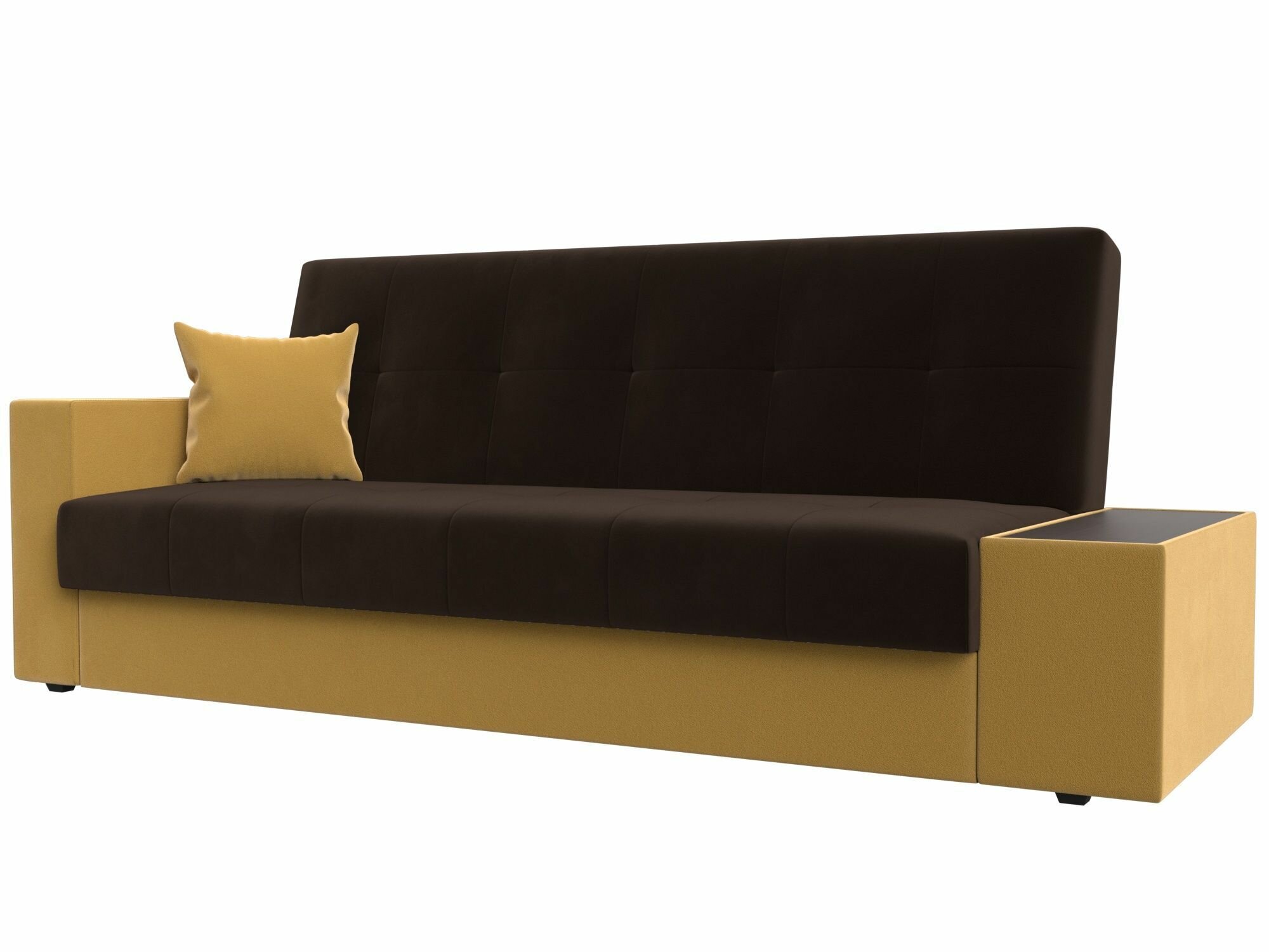 фото Диван-кровать книжка Лига-020 стол справа, Микровельвет коричневый и желтый