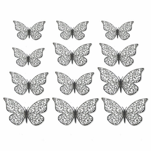 Наклейки Ажурные бабочки, Серебро, 8-12 см*4 шт, 12 шт, 1 упак.