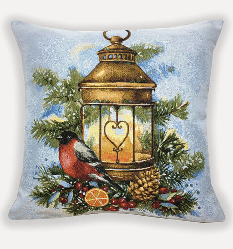 Изображение товара Подушка Декоративная Гобеленовая Снегирь Декоративная Для Интерьера, новогодняя