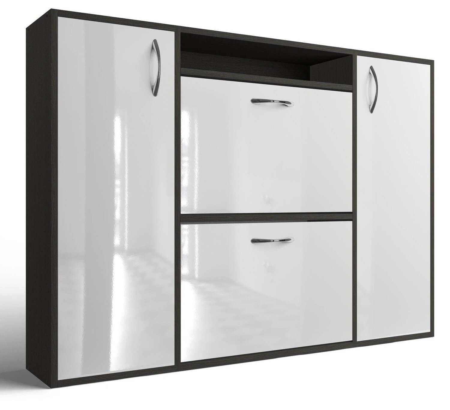 фото Обувница Комфорт Дженни 14 кКорпус ЛДСП венге цаво/Фасад МДФ белый глянец