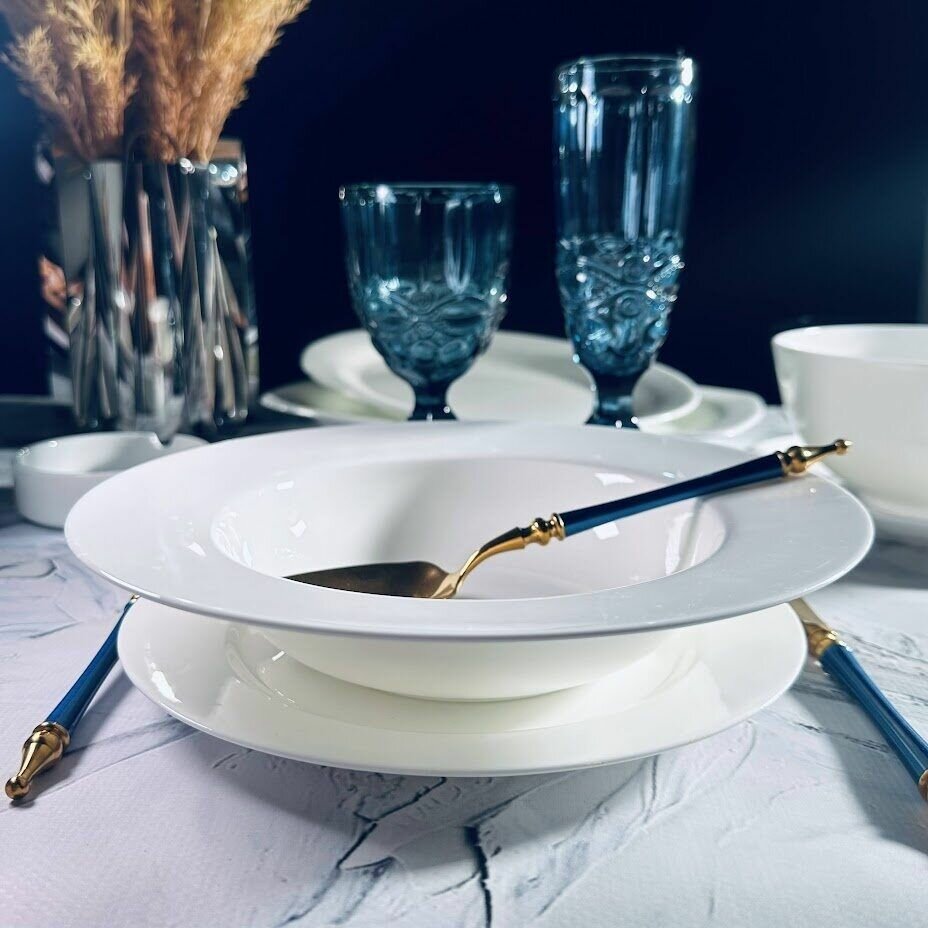 фото Набор тарелок 2 шт глубоких суповых 23 см набор посуды на 2 персоны Lenardi Atlant, костяной фарфор белые