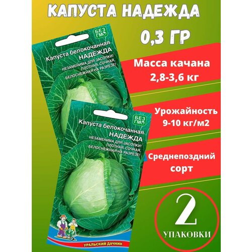 Семена Капуста белокочанная Надежда, 2 упаковки семена капуста белокочанная сахарная голова 2 упаковки 2 подарка