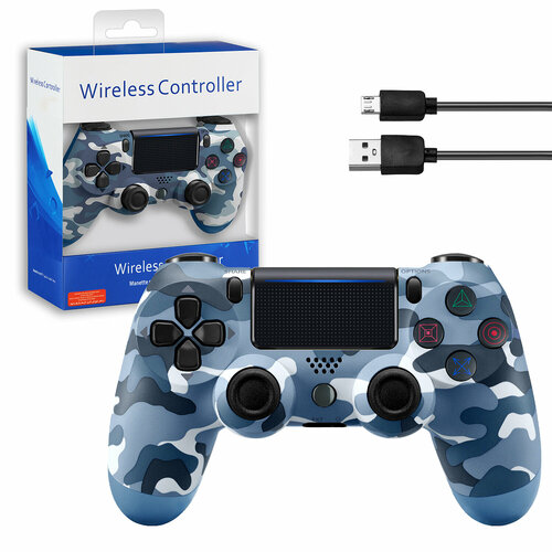 Беспроводной геймпад для PS4 / Джойстик Bluetooth для Playstation 4, Apple (IPhone, IPad), Androind, ПК - синий