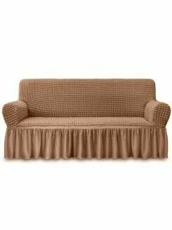 Чехол на диван трехместный с оборкой, универсальный, чехол на 3 местный диван на резинке, с подлокотниками