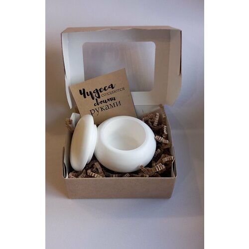 Подсвечник шкатулка круглый с крышкой из гипса 1 шт, подарок