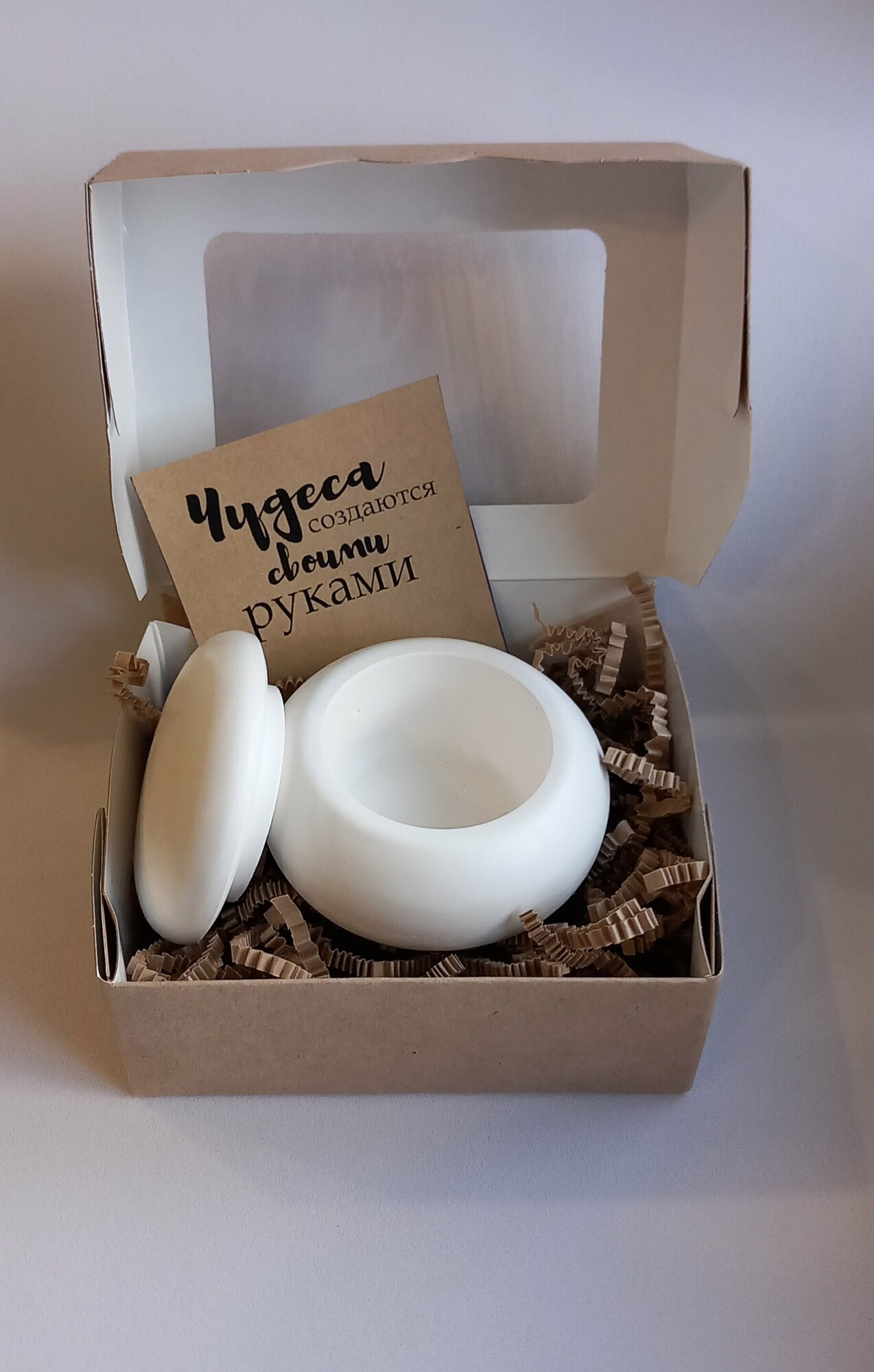 фото Подсвечник шкатулка круглый с крышкой из гипса 1 шт, подарок