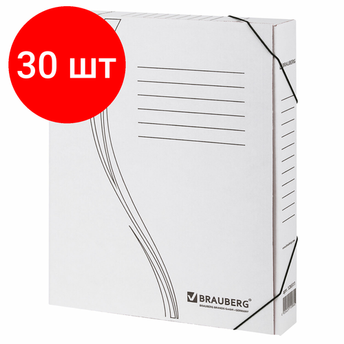 Комплект 30 шт, Папка архивная с резинкой А4 (325х250 мм), 45 мм, до 400 листов, плотная, микрогофрокартон, БЕЛАЯ, BRAUBERG, 126511