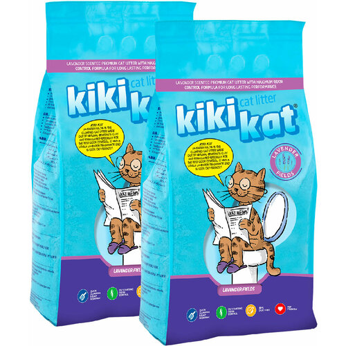 KIKIKAT LAVENDER FIELDS супер белый наполнитель комкующийся для туалета кошек с ароматом лаванды (10 + 10 л)