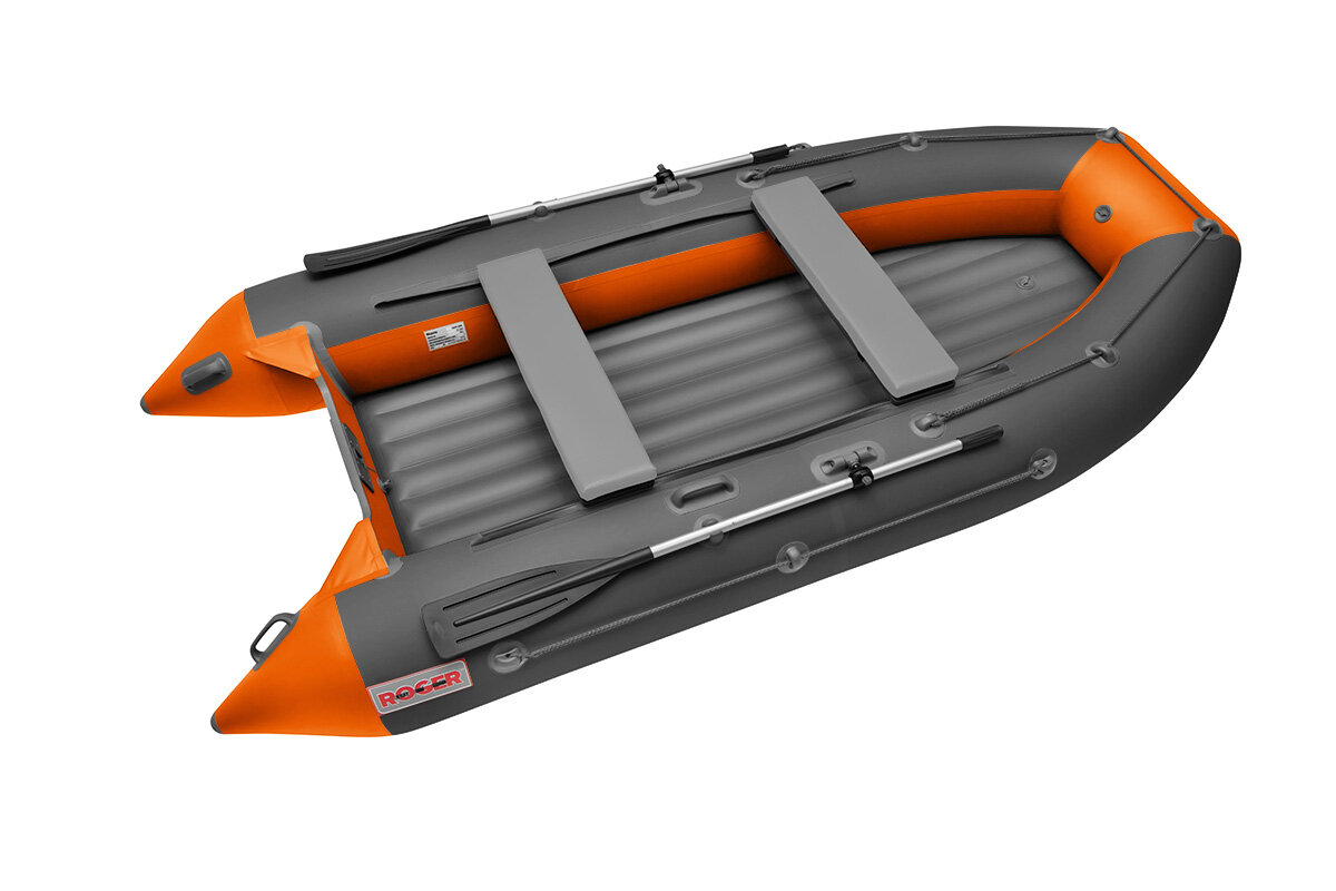 Лодка надувная ПВХ под мотор ROGER Trofey 3500, лодка роджер НДНД (графит-оранжевый комбинированный)