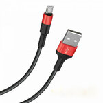 Кабель HOCO X26 USB (m)-microUSB (m) 1.0м 2.0A ткань черный красный - изображение