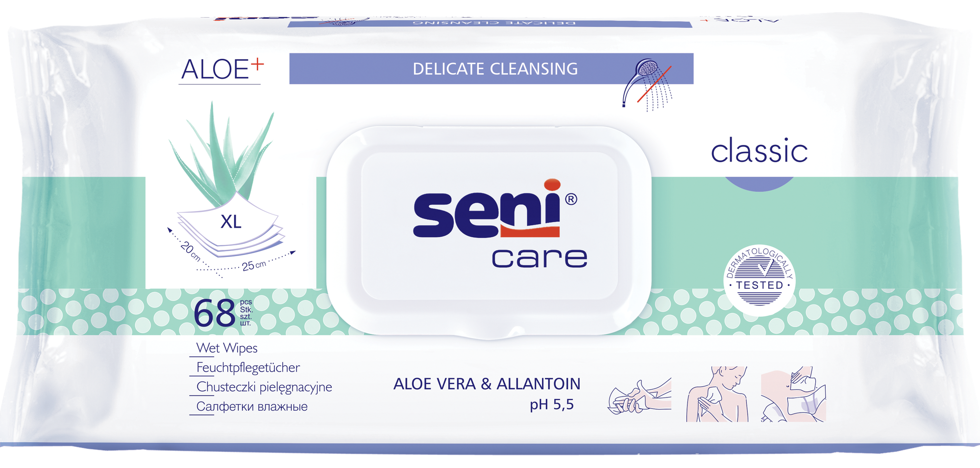 Seni Care Classic / Сени Кейр Классик - влажные салфетки с алоэ вера и аллантоином, 68 шт. (10 шт.)