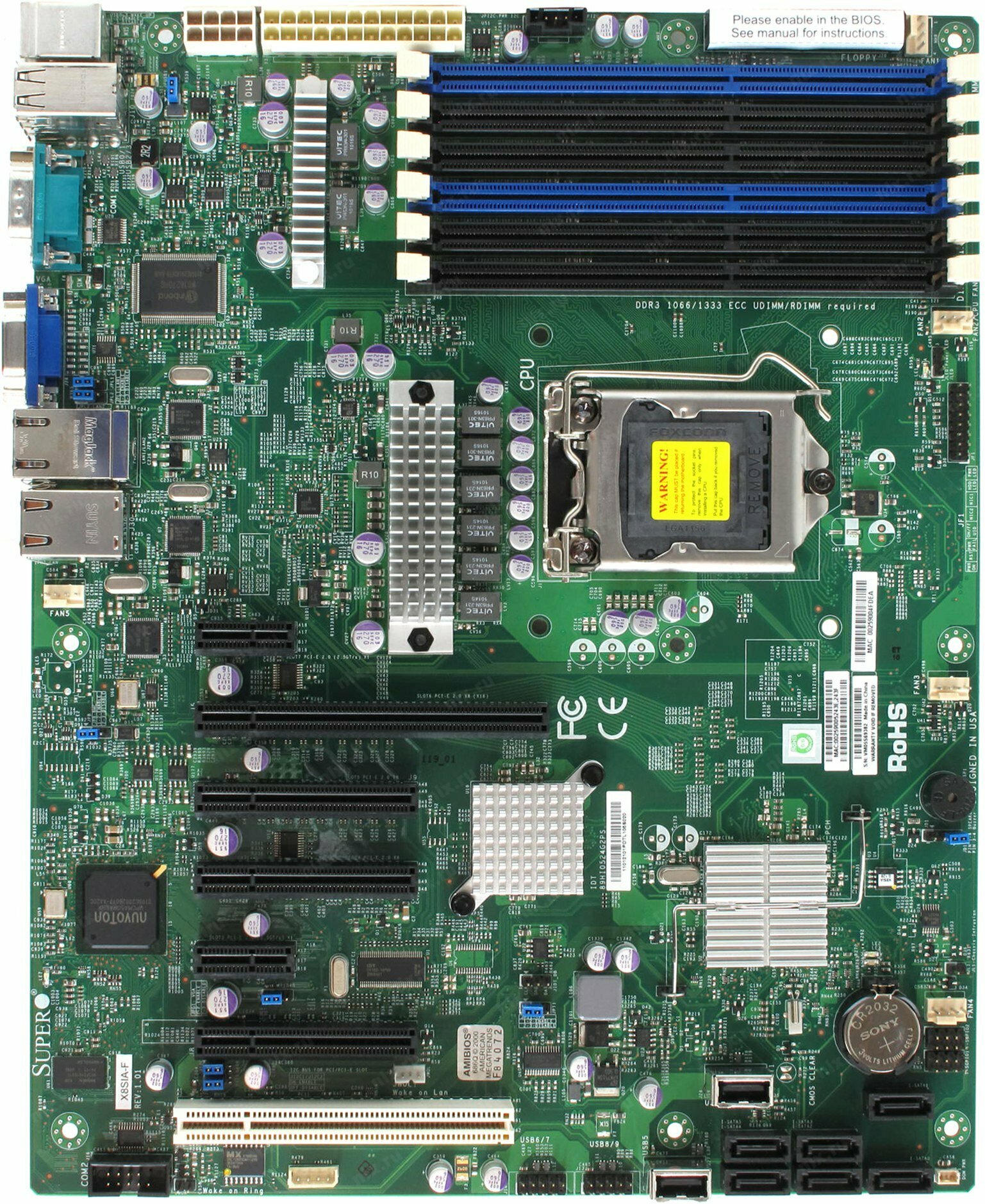 Материнская плата SuperMicro X8SIA LGA1156 PCI-E+SVGA+2xGbLAN SATA RAID ATX 6DDR3
