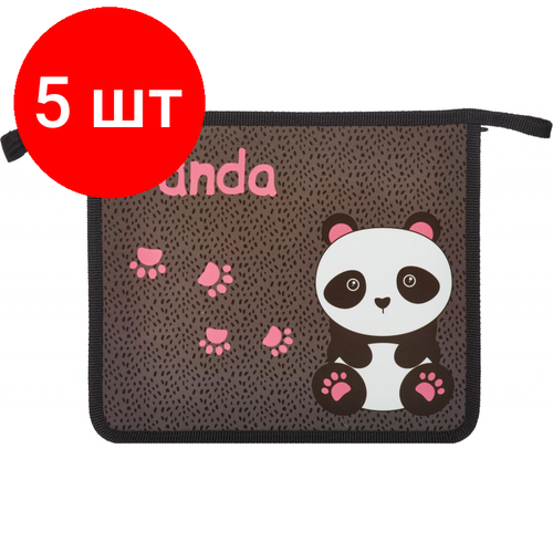 Комплект 5 штук, Папка для тетрадей Panda, А5, молния, пластик, ПТ-735