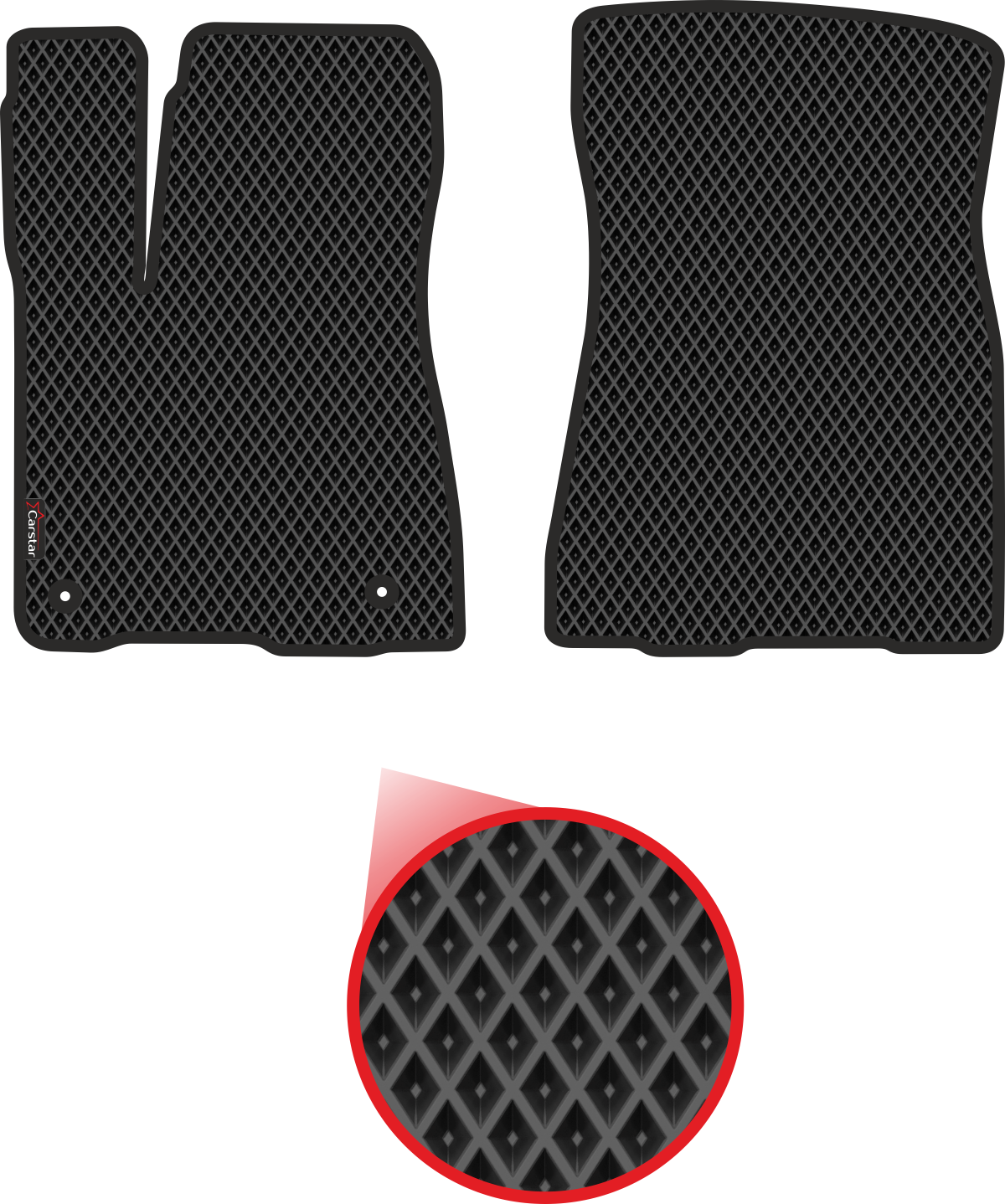 Передние коврики EVA для Toyota Highlander III (2013-2019), чёрные с чёрным кантом, ячейка - ромб