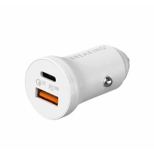 ЗУ автомобильное Breaking C05 1USB + USB-C, QC 3.0, PD 20W, (Белый) Коробка (23170) зу сетевое breaking p 04 1 typec 1 usb pd 20w qc 3 0 белый 22104