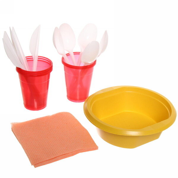 Набор одноразовой посуды «Суповой» на 5 персон (тарелка суповая, стакан 0,2л, ложка столовая, нож
