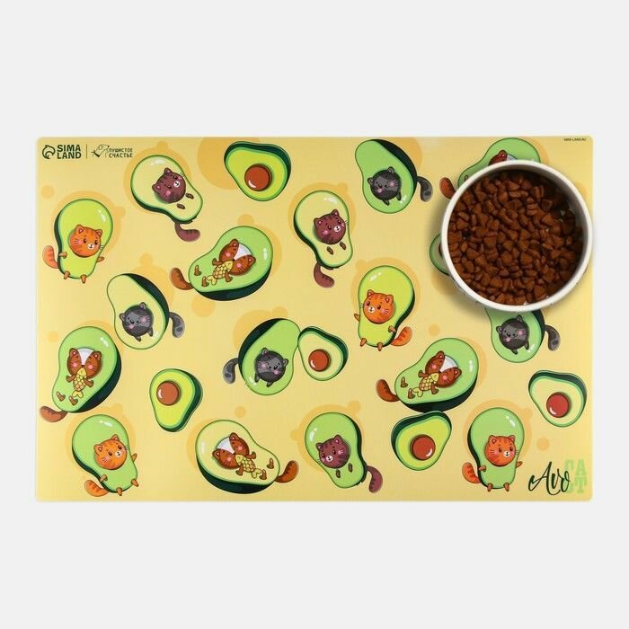 фото Коврик под миску нескользящий "Авокадо кот", 43х28 см