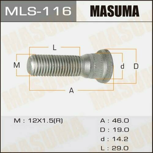 Шпилька колесная ( мин. 5шт) Masuma MLS116 Daihatsu: 9094202049. Lexus: 90942-02070. Toyota: 90942-02037