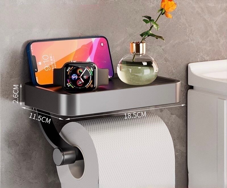 фото Держатель для туалетной бумаги с полочкой без сверления