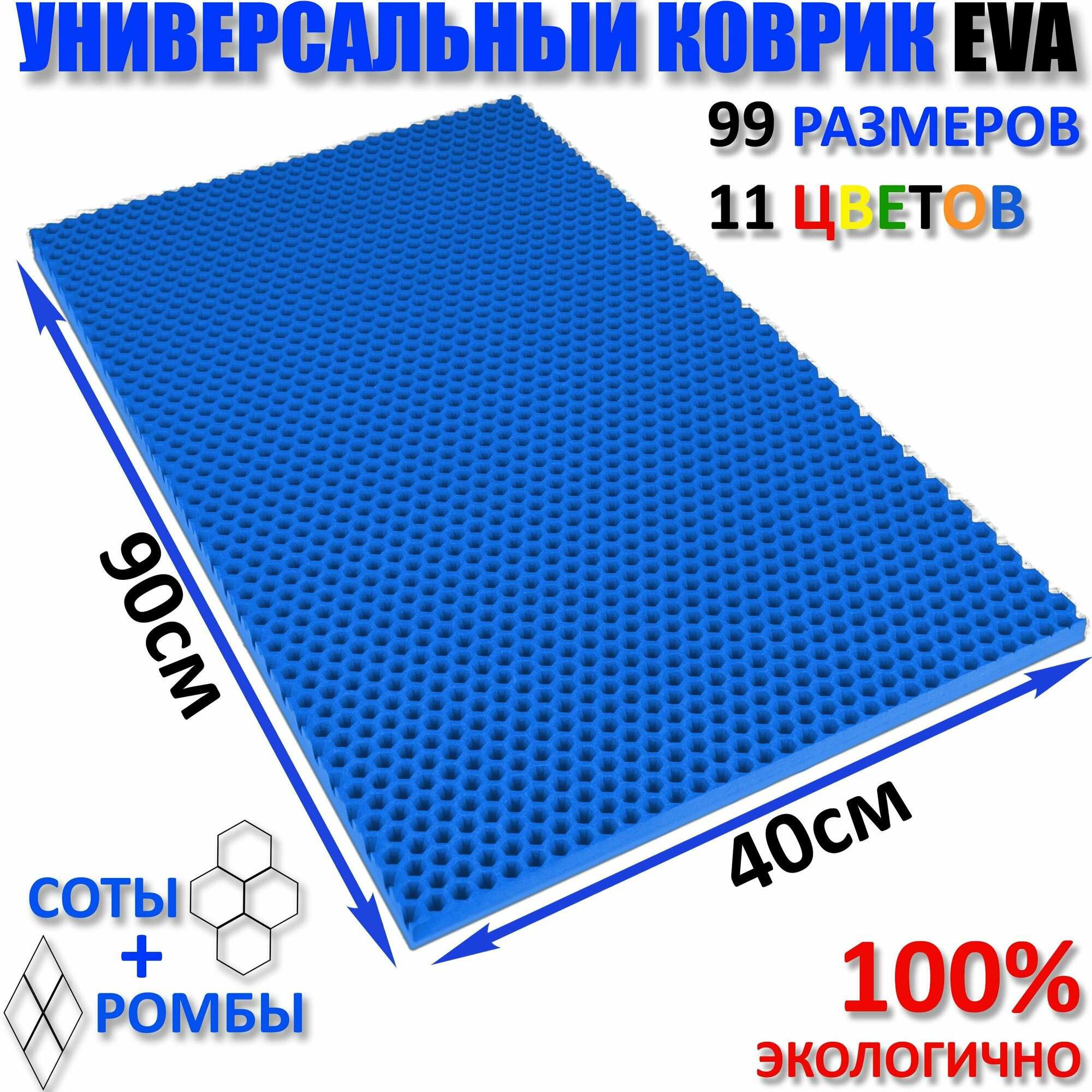 Коврик придверный EVA(ЕВА) соты в прихожую ковролин ЭВА kovrik синий размер см 90 х 40