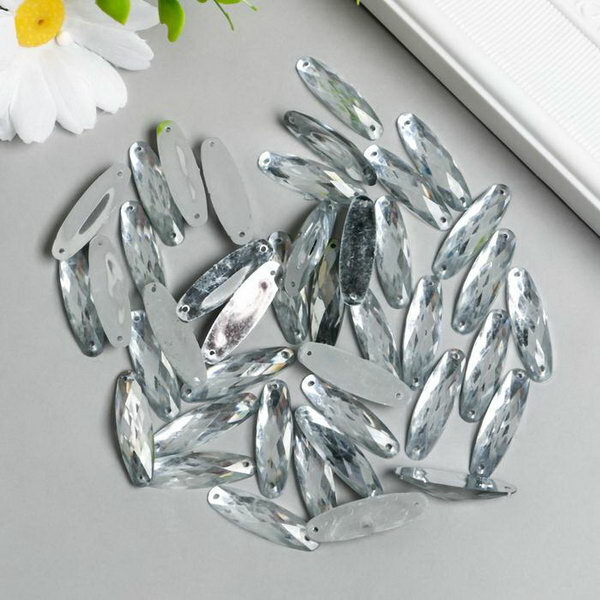 Декор для творчества пластик "Стразы овал. Серебро" набор 50 шт 0.8х2.8 см
