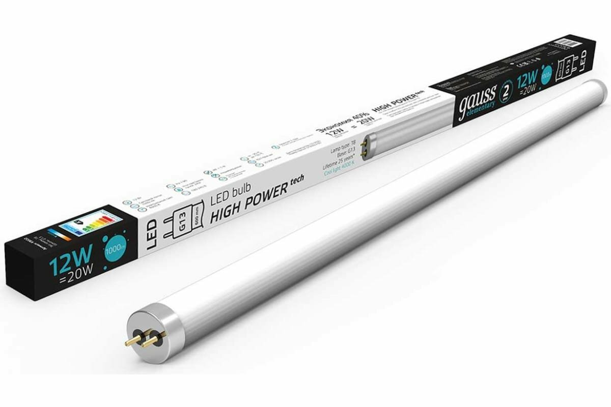 Светодиодная лампа Gauss Elementary Т8 12W 4000K 1000Лм G13 стекло LED