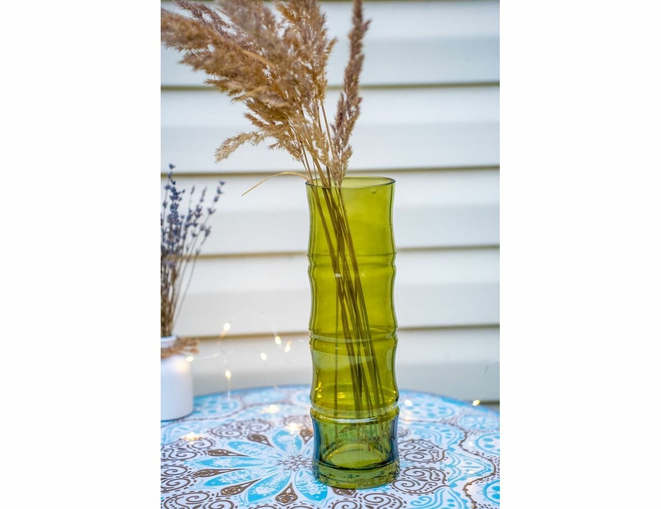 фото Ваза бамбу веррэ, стекло, оливковая, 32х10 см, Koopman International HZ1952570-1