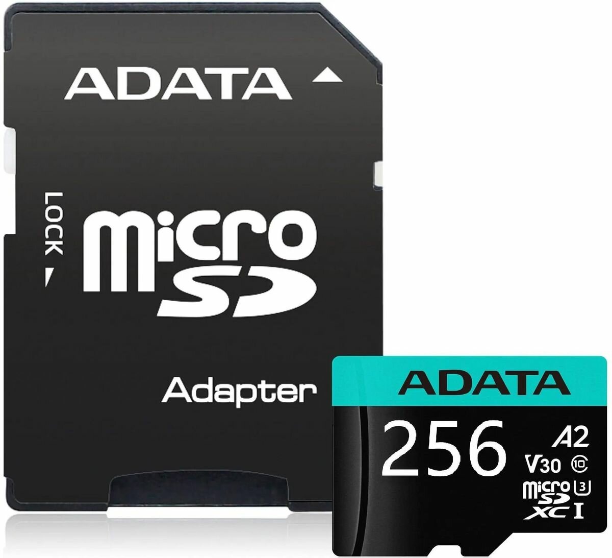 Карта памяти microSDXC UHS-I U3 A-Data Premier Pro 256 ГБ, 100 МБ/с, Class 10, AUSDX256GUI3V30SA2-RA1, 1 шт, переходник SD