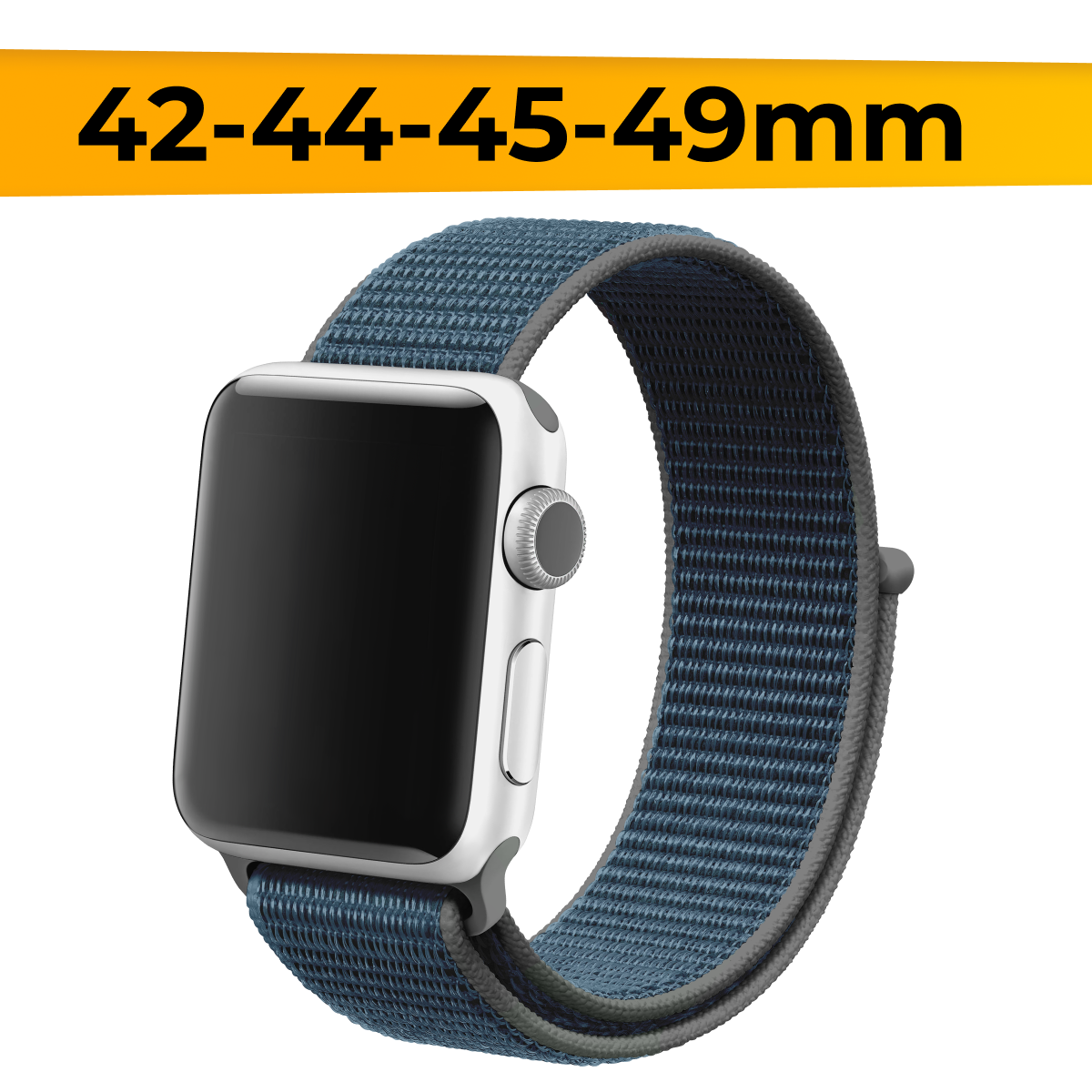 Нейлоновый ремешок для смарт часов Apple Watch 42-44-45-49mm / Эластичный браслет для Эпл Вотч 1-9 и SE / Сменный тканевый ремешок / Черно-синий