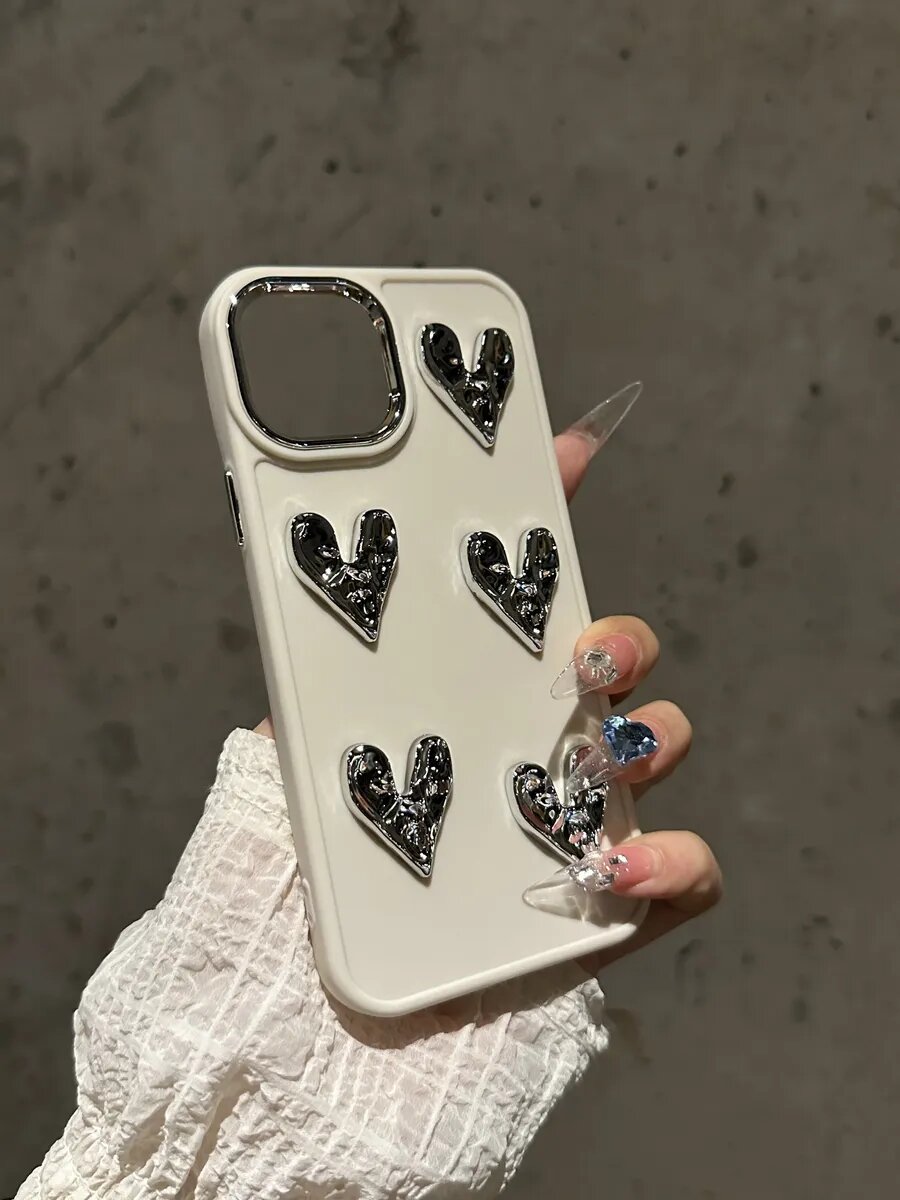 Чехол "О'кейси", силикон, с зеркальными сердцами, для iPhone 13, белый — фото 1