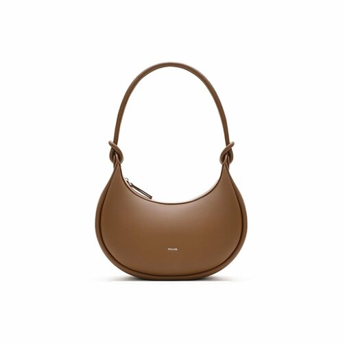 Сумка хобо muva, фактура зернистая, лаковая, коричневый