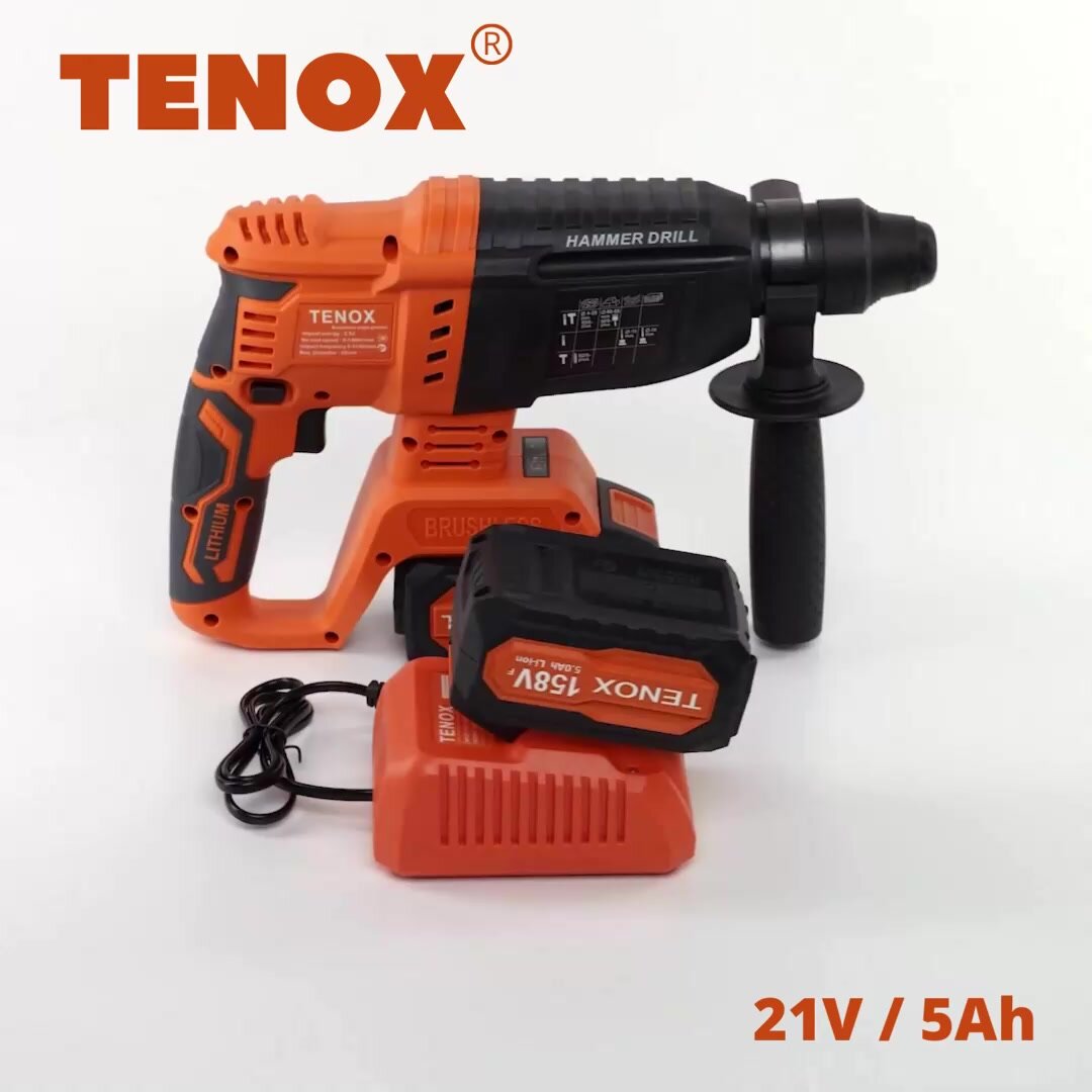 TENOX 158Vf Перфоратор аккумуляторный 21 В, 2,5 Дж, 2 АКБ LI-ION 5 Ач, SDS Plus, бесщеточный — фото 1