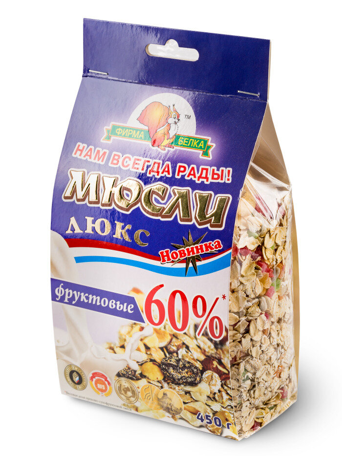 Мюсли Люкс "Фруктовые", 450 гр, 60%