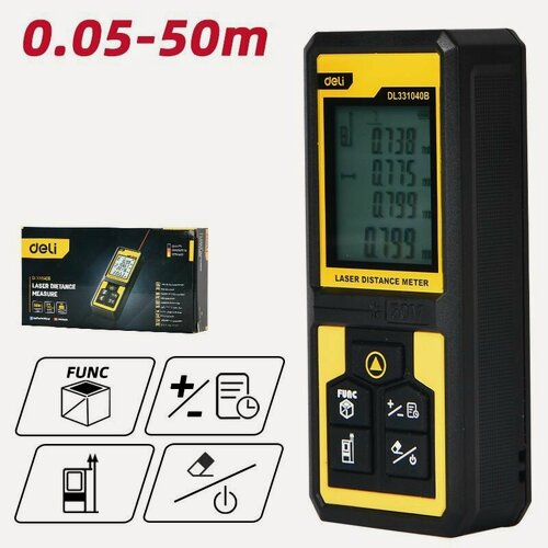 Изображение товара Лазерный дальномер Deli DL331040B (Диапазон 0,05-50м, точность +/-3мм)
