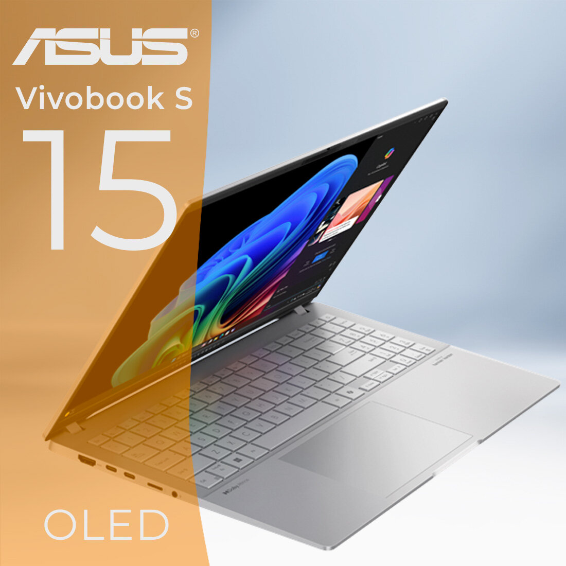 Ноутбук ASUS Vivobook S 15 OLED Cool Silver S5507QA-MA013W (90NB14Q2-M00B40) Qualcomm Snapdragon X Plus X1P-42-100 16GB LPDDR5X 1 TB SSD PCIe GEN4 15.6