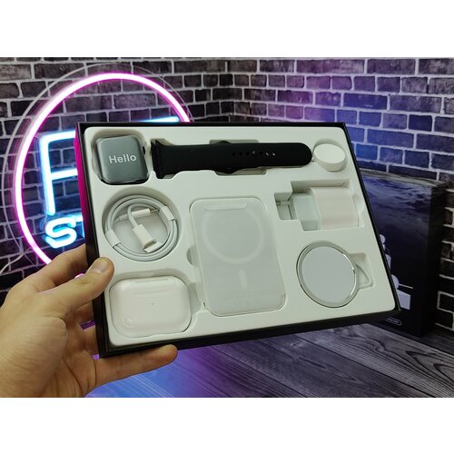 Подарочный набор Watch 6 в 1 умные часы Watch 8 Series Black беспроводные наушники Air Pro 4990₽
