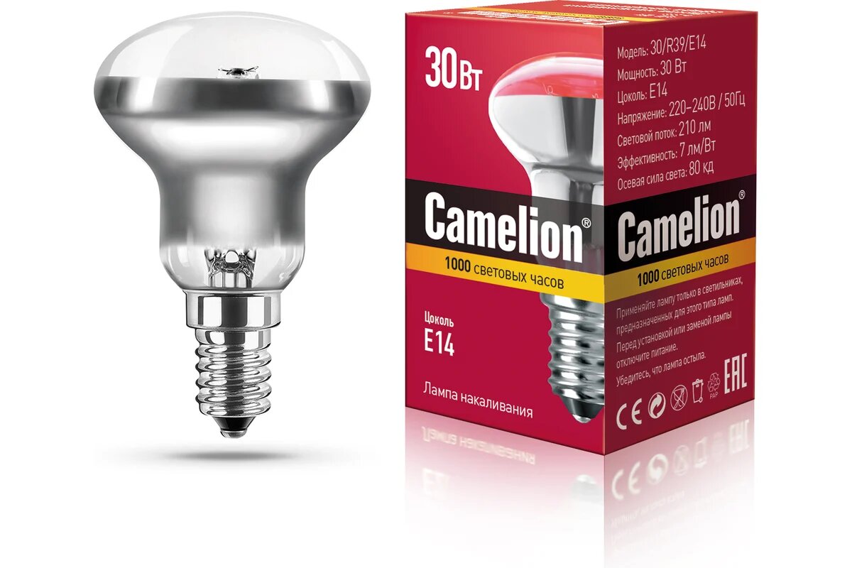 MIC Camelion Зеркальная лампа накаливания 30W R39/E14 для бытового применения 8976