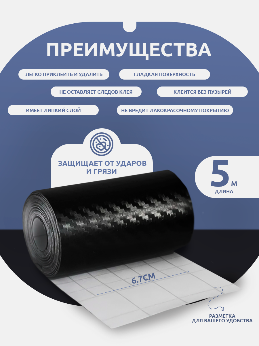 Карбоновая пленка для автомобиля, виниловая пленка 5 м, 7 см — фото 1