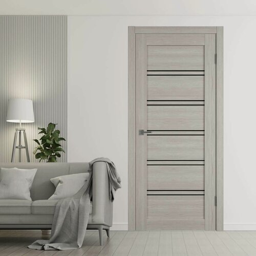 Изображение товара Межкомнатная дверь А28 серый 600х2000 мм черное стекло (комплект)