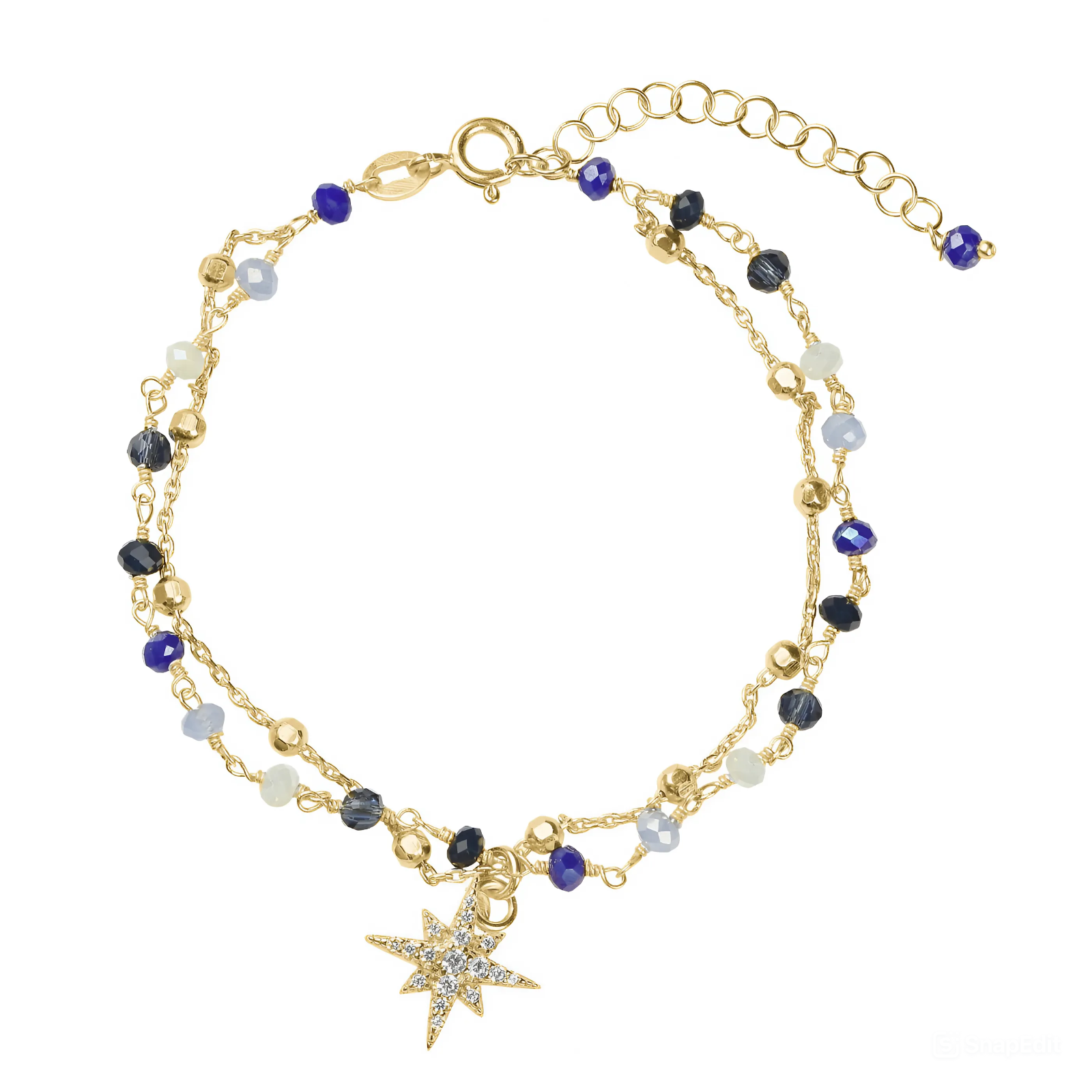 Браслет-цепочка, серебро, 925 проба, золочение, фианит