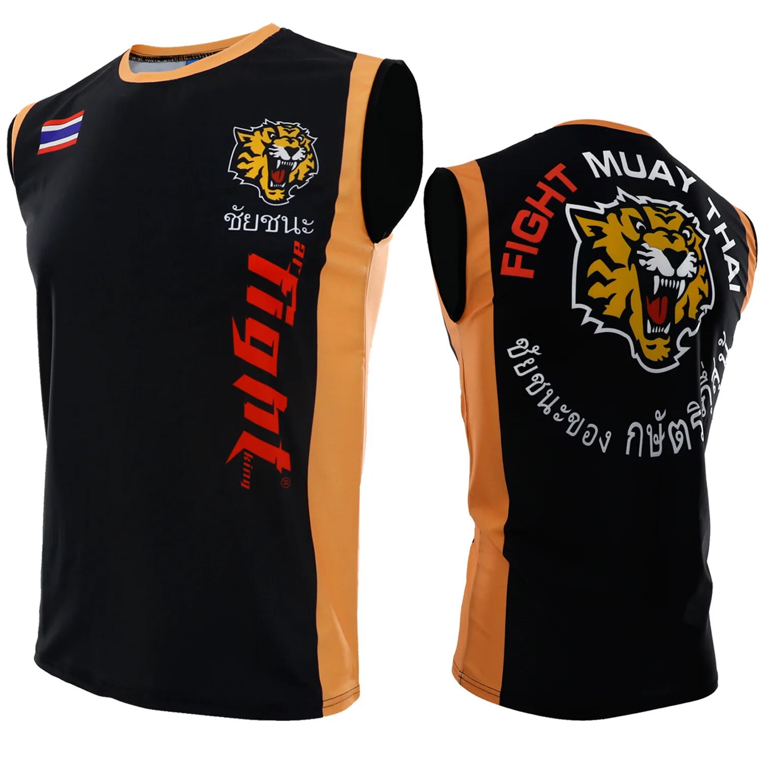 Жилет Tiger Muay Thai майка Мужской Топ для кикбоксинга тренировок спарринга боевых искусств MMA футболка для занятий боксом без рукавов спортзала Rashguard M Оранжевый Мужской