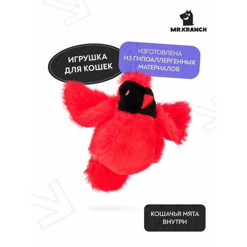 Игрушка Mr.Kranch для кошек Птичка плюшевая с кошачьей мятой 8 см красная