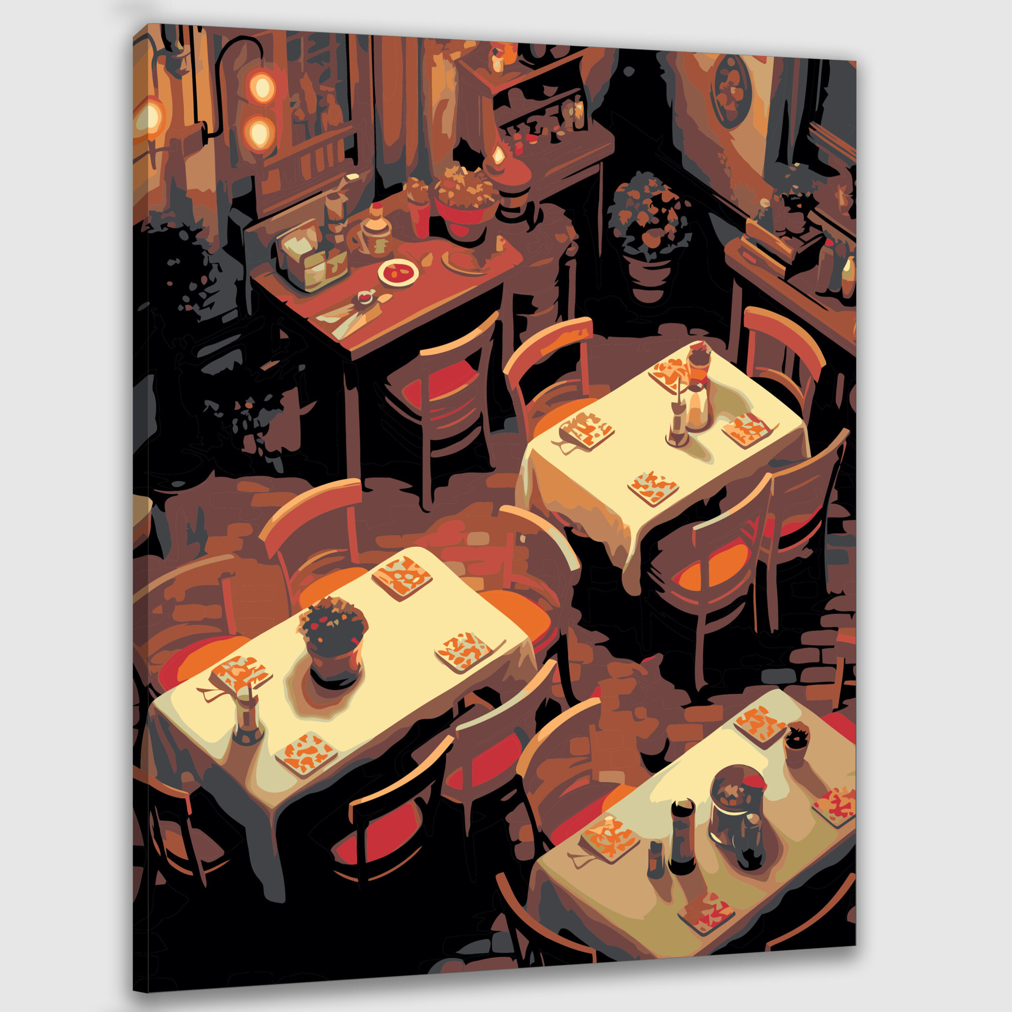 Картина по номерам 40x50 см цифровая иллюстрация итальянская траттория столики со скатертями красная и белая клетка