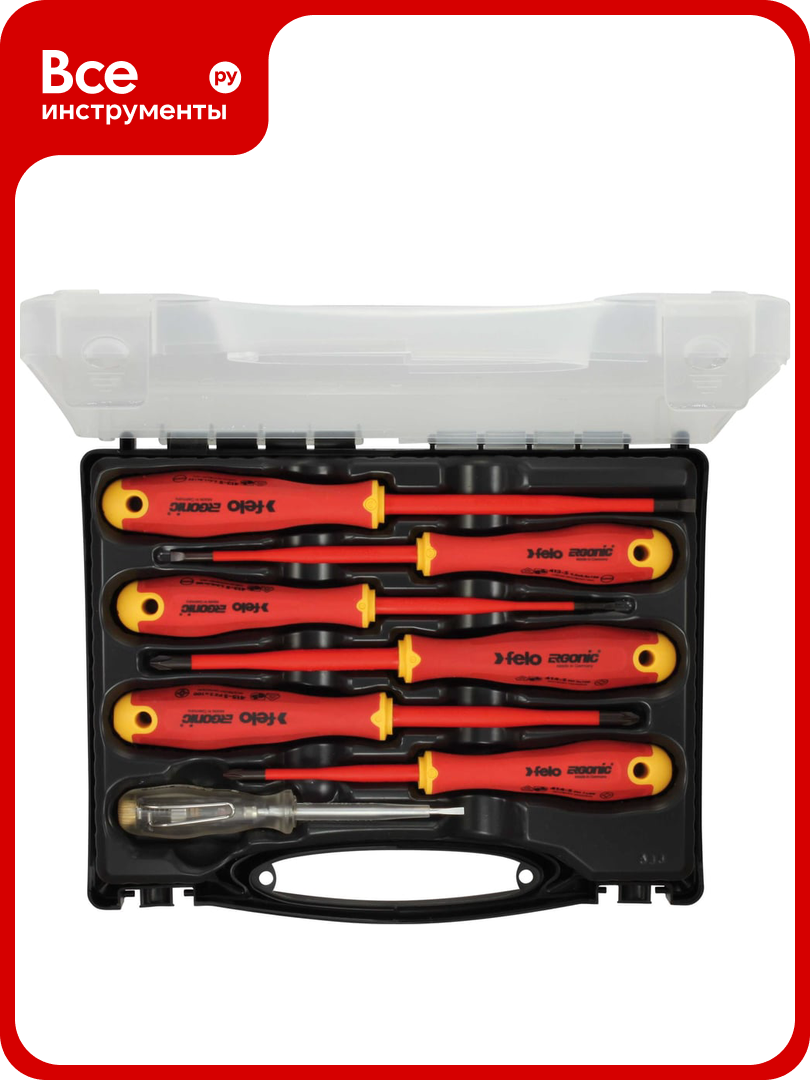 Набор диэлектрических отверток SL/PH/PZ E-Slim отвертка тестер напряжения сети Felo Ergonic в кейсе 7 шт 41380736