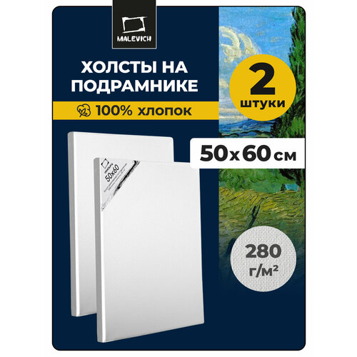фото Набор холстов на подрамнике малевичъ, хлопок 280 г, 50х60 см, 2 шт.