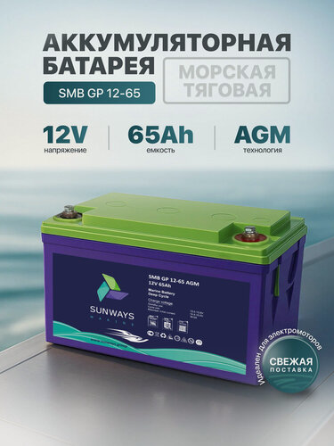Изображение товара Аккумулятор SUNWAYS GP 12В 65Ач (12V 65Ah), тяговый аккумулятор, для ИБП, 1 шт