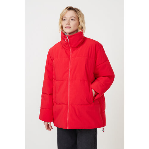 фото  куртка baon, демисезон/зима, средней длины, силуэт прямой, карманы, стеганая, водонепроницаемая, ветрозащитная, утепленная, манжеты, без капюшона, размер l, красный